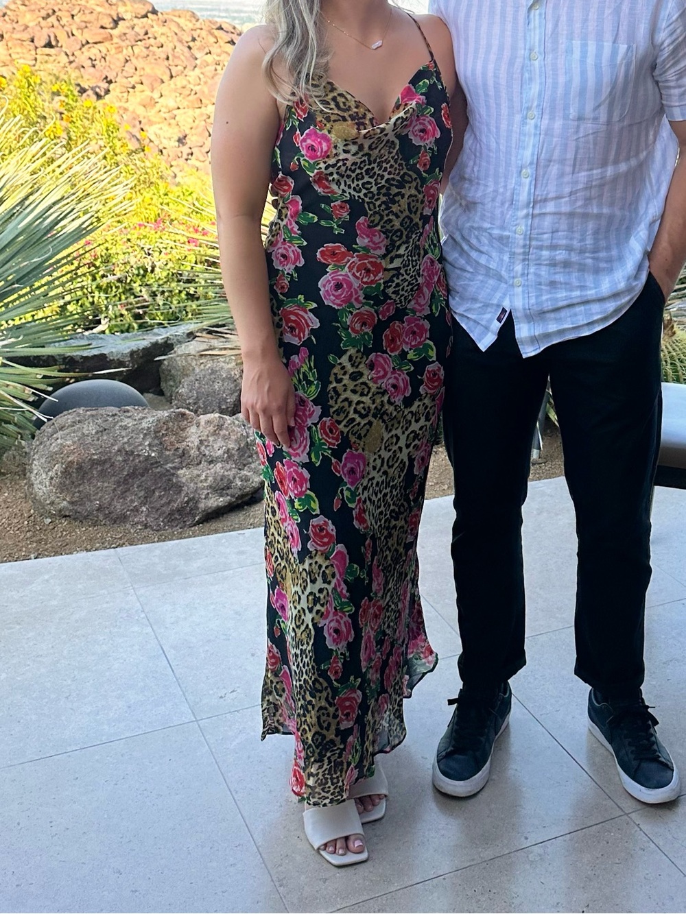 Topshop Floral Black Leopard & Rose Slip Dress